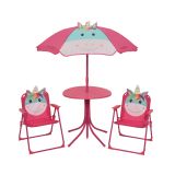 OTROŠKI KAMP STOL DECORIS OTROŠKI SET UNICORN MIZA, 2 STOLA, SENČNIK
