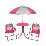 OTROŠKI KAMP STOL DECORIS OTROŠKI SET UNICORN MIZA, 2 STOLA, SENČNIK
