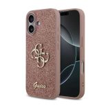 GUESS GUHCP17SHG4SGP SILIKONSKI OVITEK ZA IPHONE 17 - ROZA Z BLEŠČICAMI IN ZLATIM LOGOM
