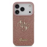 GUESS GUHCP17LHG4SGP SILIKONSKI OVITEK ZA IPHONE 17 PRO - ROZA Z BLEŠČICAMI IN ZLATIM LOGOM
