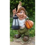 FIGURA, OKRASNA PALČEK S SOLARNO LANTERNO IN BUČO VIŠ 40CM