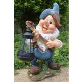 FIGURA, OKRASNA PALČEK S SOLARNO LANTERNO V MODREM VIŠ. 37 CM