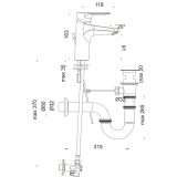 PIPA ZA UMIVALNIK UNITAS INFINITY POVIŠANA STOJEČA SIFON, KOTNA VENTILA