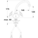 PIPA ZA UMIVALNIK UNITAS STOJEČA, LITI IZLIV BREZ KOTNIH VENTILOV, CR