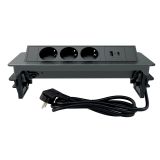 PODALJŠEK COMMEL VGRADNI 2M 3X SCHUKO USB A+C POP-UP ČRNI