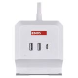 PODALJŠEK EMOS POLNILNA POSTAJA 2X ŠUKO 2X USB-A + 1X USB-C