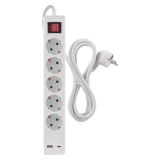PODALJŠEK S STIKALOM EMOS 5 ŠUKO + 2 USB (A+D) 3M H05VV-F 3G1.5 PVC BELI