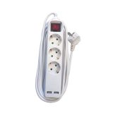 PODALJŠEK S STIKALOM EURO M 3 ŠUKO + 2 USB VTIČNI 3M H05VV-F 3G1.5 PVC BELI