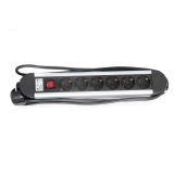 PODALJŠEK S STIKALOM EURO M 6 ŠUKO VTIČNIC 2M H05VV-F 3G1.5 PVC ČRN ALU