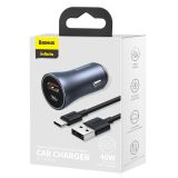 BASEUS AVTOPOLNILEC 1X TYPE C (20W) 1X USB A (20W) PD 40W QC 3.0 S KABLOM USB A - TYPE C 1M - ČRN