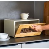 POSODA ZA KRUH Z VRATI,  KOVINA / BAMBUS, BEŽ    36X23,3X19,5 CM