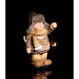 PRAZNIČNA FIGURA GLOSSTYLE DEČEK Z LANTERNO 42 CM ZA ČAJNO SVEČKO RJAVI
