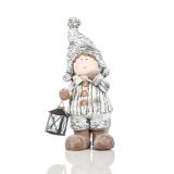 PRAZNIČNA FIGURA GLOSSTYLE OTROK Z LANTERNO 46 CM SIVE BARVE