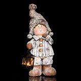 PRAZNIČNA FIGURA GLOSSTYLE OTROK Z LANTERNO 46 CM SIVE BARVE