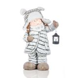 PRAZNIČNA FIGURA GLOSSTYLE OTROK Z LANTERNO 56 CM SIVE BARVE