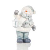 PRAZNIČNA FIGURA GLOSSTYLE SNEŽAK Z LANTERNO 42 CM ZA ČAJNO SVEČKO SIVE BARV
