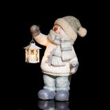 PRAZNIČNA FIGURA GLOSSTYLE SNEŽAK Z LANTERNO 42 CM ZA ČAJNO SVEČKO SIVE BARV