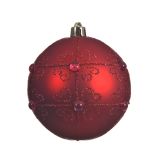 BUNKA IZ UMETNE MASE ZA NOVOLETNO JELKO RDEČE BARVE Z DEKORJEM, PREMER 80 MM