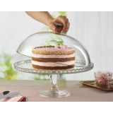 SERVIRNI KROŽNIK PASABAHCE 32 CM NA STOJALU S POKROVOM, STEKLEN