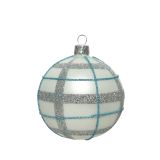 STEKLENA BUNKA BELA, SREBRN/MODER KARO FI 80 MM