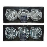 STEKLENA BUNKA DECORIS BELA/MODRA S ČRTAMI 3/1 FI 8 CM SORT