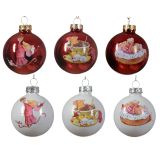 STEKLENA BUNKA DECORIS BELA/RDEČA Z VZORCEM FI 6 CM SORTIRANO