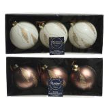 STEKLENA BUNKA DECORIS BELA/RJAVA Z LISTKI 3/1 FI 8 CM SORT