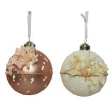 STEKLENA BUNKA DECORIS BELA/ROZA S CVETJEM FI 8 CM SORT