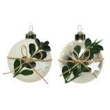 STEKLENA BUNKA DECORIS BELA/SREBRNA Z VEJICO 3/1 FI 8 CM SORT