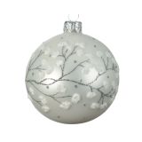 STEKLENA BUNKA DECORIS BELA Z VEJICO FI 8 CM