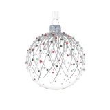 STEKLENA BUNKA DECORIS BELA Z VZORCEM FI 8 CM