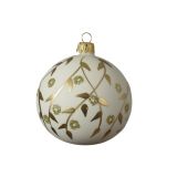 STEKLENA BUNKA DECORIS BELA Z ZLATIMI VEJICAMI FI 8 CM