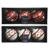 STEKLENA BUNKA DECORIS BELE/RDEČE Z DEKORJEM 3/1 FI 8 CM SORT