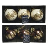 STEKLENA BUNKA DECORIS BELE/RJAVE Z ZLATO 3/1 FI 8 CM SORT