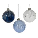 STEKLENA BUNKA DECORIS FI 8 CM, MODRA, BELA VZOREC, SORTIRANO