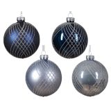 STEKLENA BUNKA DECORIS FI 8 CM, MODRA, SREBRNA VZOREC, SORTIRANO