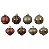 STEKLENA BUNKA DECORIS FI 8 CM, RDEČA, ROŽMARIN VZOREC, SORTIRANO, VEJICE