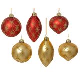 STEKLENA BUNKA DECORIS FI 8 CM, RDEČA, ZLATA VZOREC, SORTIRANO