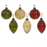 STEKLENA BUNKA DECORIS FI 8 CM, RDEČA, ZLATA, ZELENA, VZOREC, SORTIRANO