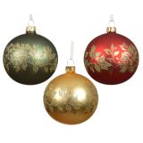 STEKLENA BUNKA DECORIS FI 8 CM, ZELENA, RDEČA, ZLATA, VZOREC, SORTIRANO