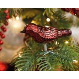 STEKLENA BUNKA DECORIS PTIČEK, RDEČ REP BELO PERJE, 3/1