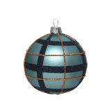 STEKLENA BUNKA MODRA, BAKREN/MODER KARO FI 80 MM