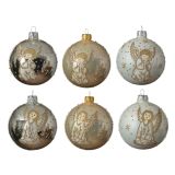 STEKLENA BUNKA PERLA/BELA/SREBRNA BARVA, Z ANGELOM, FI 80 MM, SORT