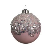 STEKLENA BUNKA V BELI/ROZA BARVI S POSIPOM, PREMER 80 MM