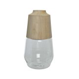 VAZA DECORIS STEKLENA Z LESENIM DELOM V 28.50 CM, FI 16 CM