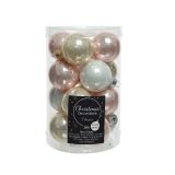 STEKLENE BUNKE V BELI/PERLA/ROZA KOMBINACIJI, 16 KOSOV, PREMER 35 MM