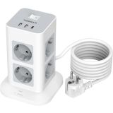 STOLPNA RAZDELILNA VTIČNICA Z 8X AC TESSAN TPS03-DE-C 2X USB-A IN 1X USB-C ' ZAŠČITA PRED PRENAPETOSTJO, KABEL 2 M