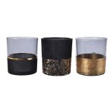 SVEČNIK ČRN Z ZLATIM TRAKOM 9X10 CM