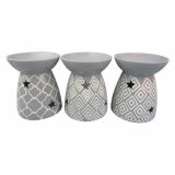 SVEČNIK GLOSSTYLE IZPARILNIK 15 CM SIVI KERAMIČNI RAZLIČNI DEKOR