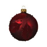 STEKLENA BUNKA TEMNO RDEČA Z DEKORJEM, FI 80 MM